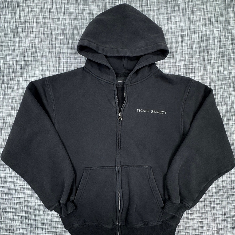 PacSun Mens Escape Reality Angel Graphic Full Zip Hoodie Black Small Fleece